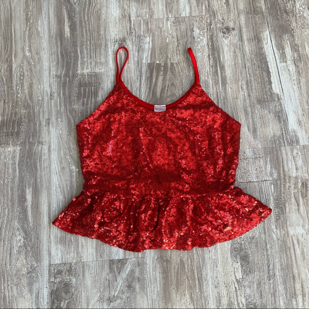 Red Sparkly Peplum Top - No Boundaries